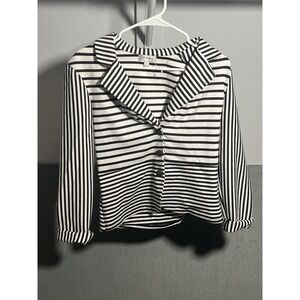 Olsenboye Women's Black White Stripe Knit Blazer Cardigan Top Size M Collared